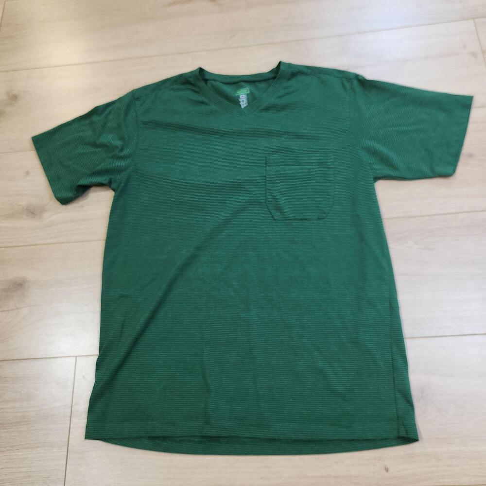 Stio Shirt Mens Medium Green Striped Short Sleeve Pocket Tee Jersey Tagless